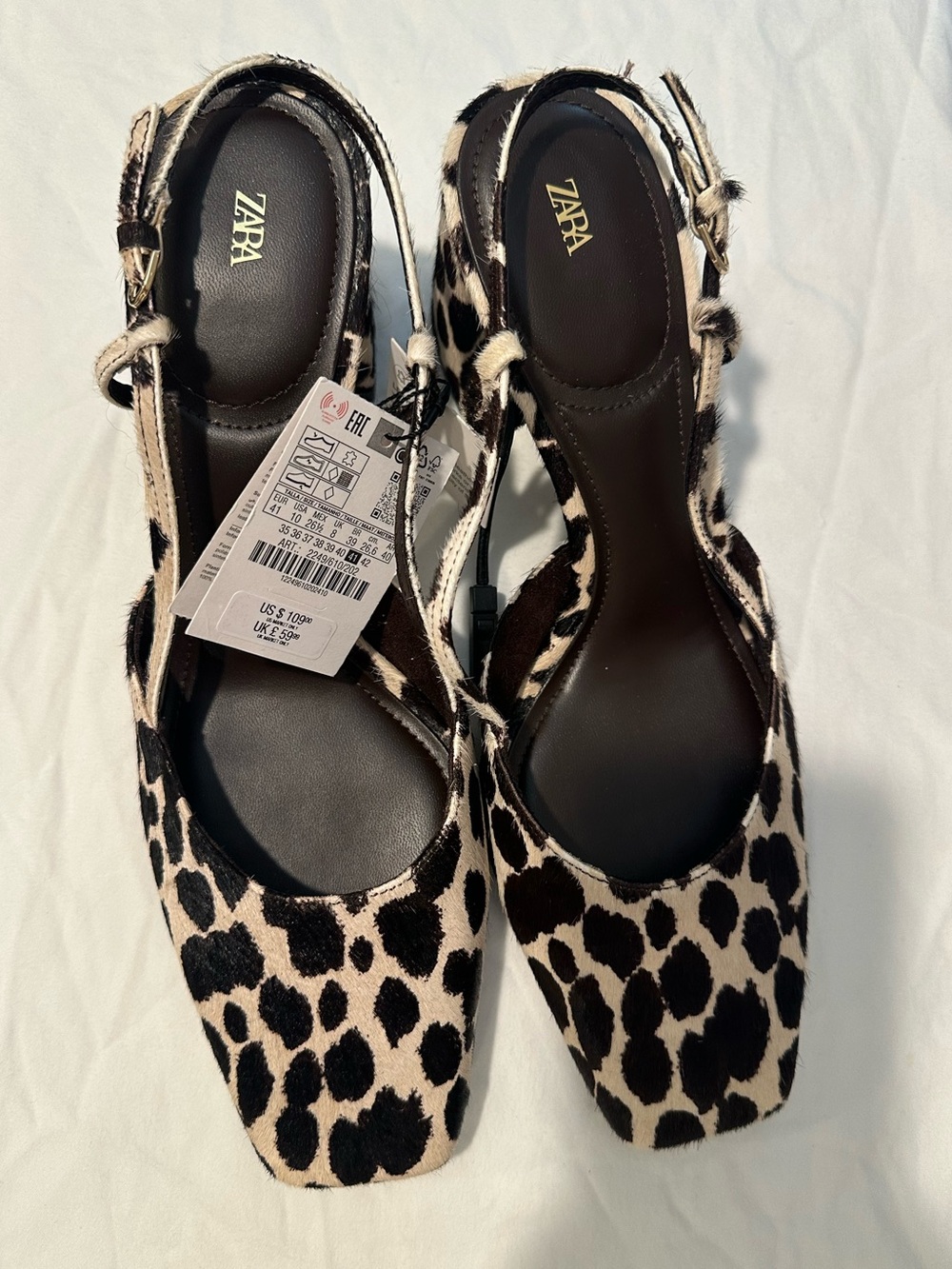 Zara Animal Print Leather Slingback Shoes Heels Leopard NWT 2249/610